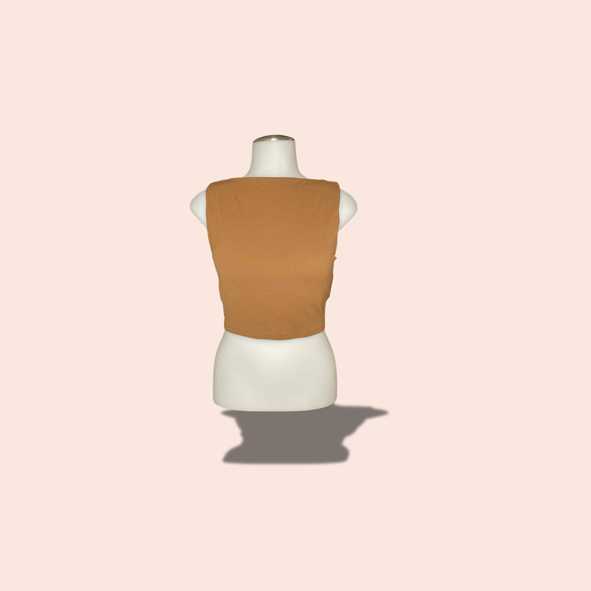 (SIZE LARGE ) Open Back Crop Top – Warm Caramel