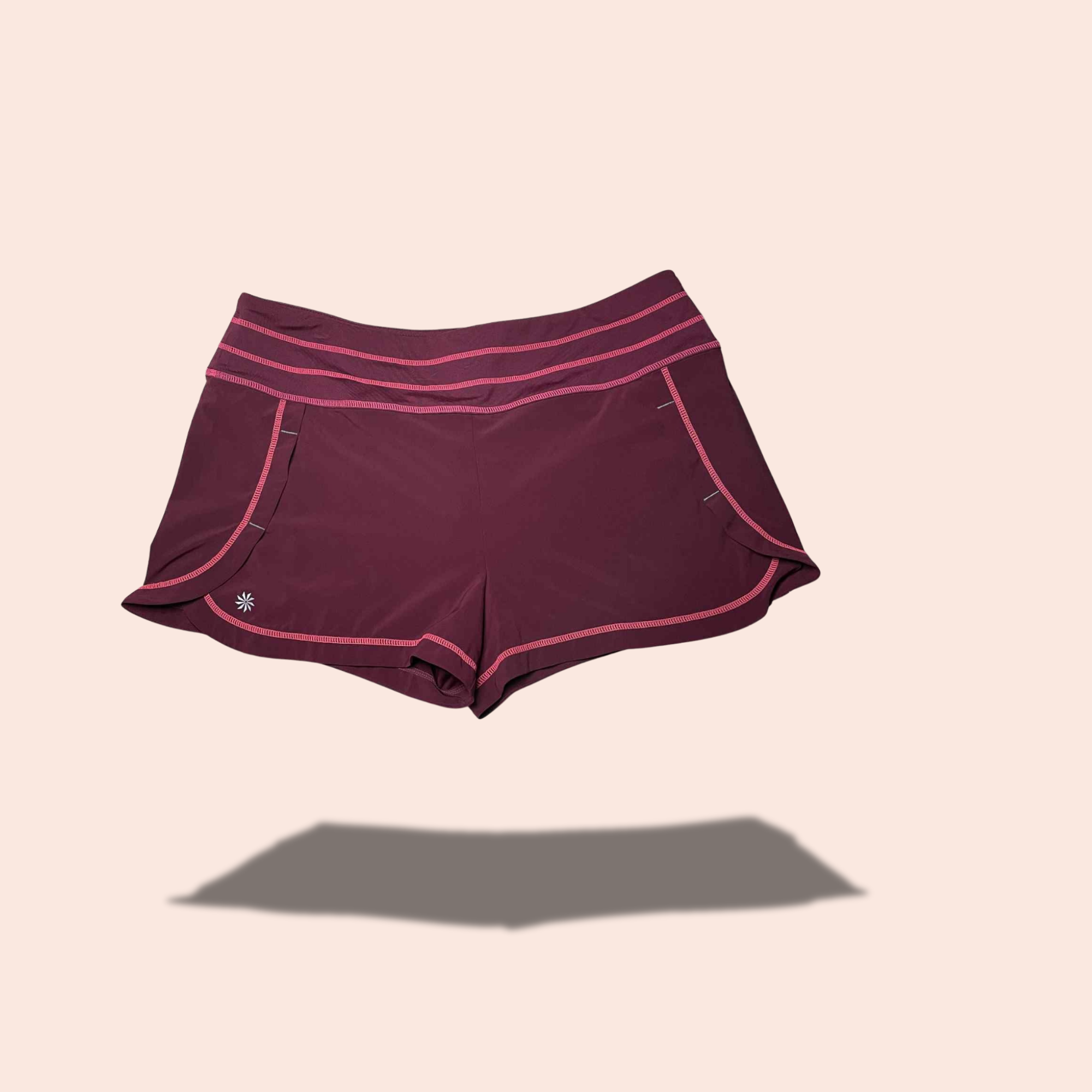 (SIZE LARGE) Athleta Burgundy & Pink Trim Loose Fit Running Shorts
