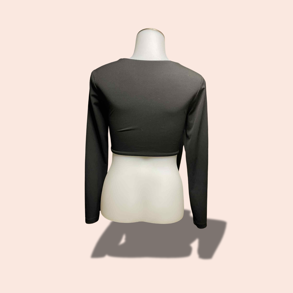 (SIZE LARGE) Black Long-Sleeve Twist Front Crop Top – Pad Compatible