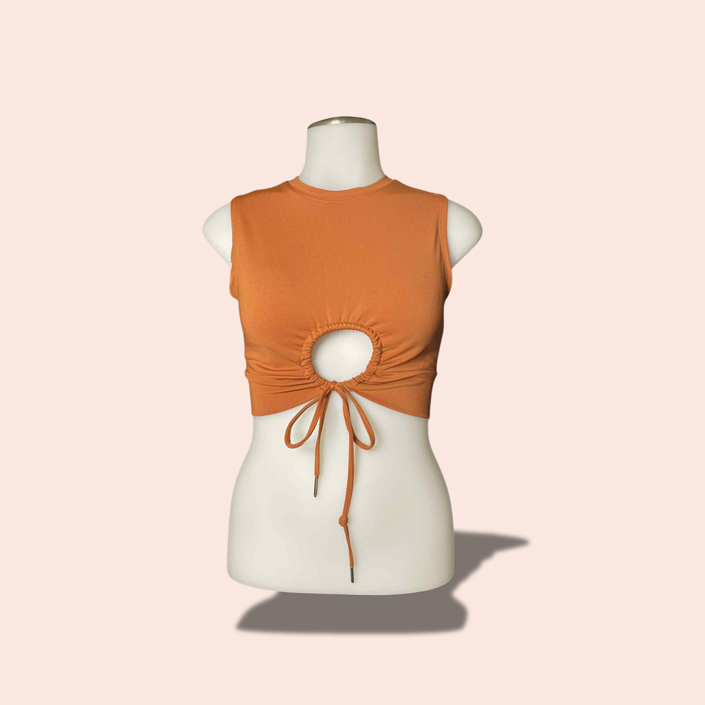 (Size SMALL)  Orange Sommer Ray Keyhole Wrap Tank