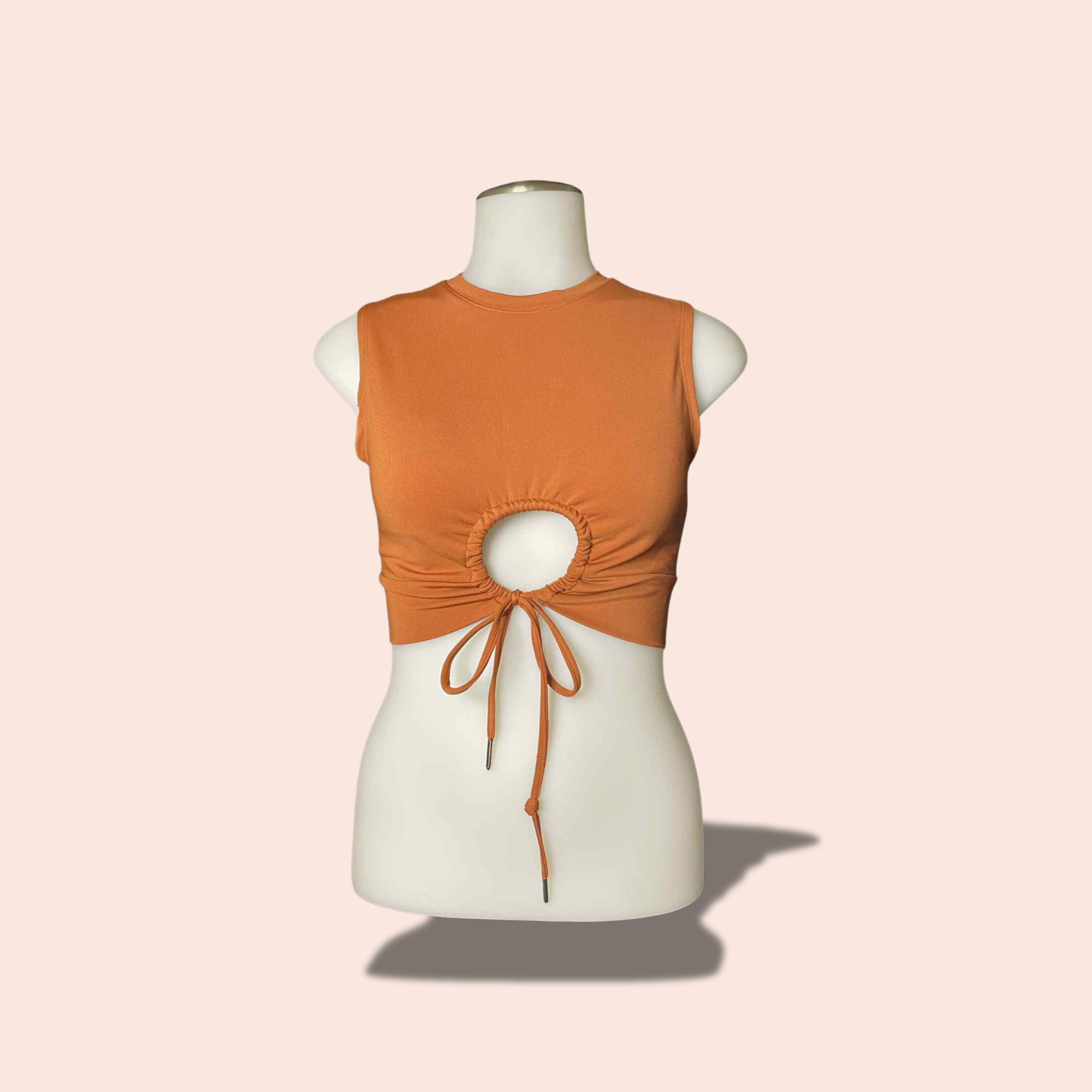 (Size SMALL)  Orange Sommer Ray Keyhole Wrap Tank