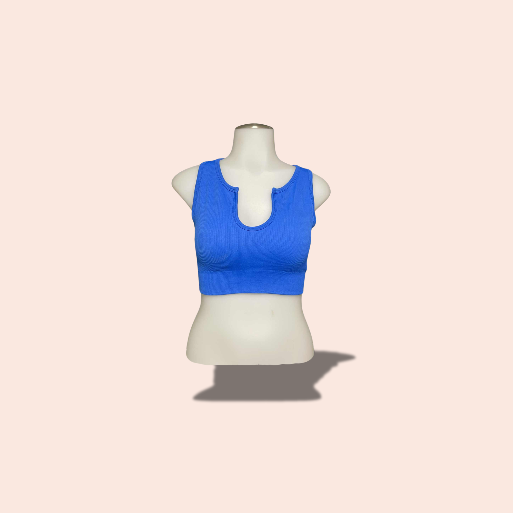 (Size MED) Electric Blue Cutout Ribbed Crop Top