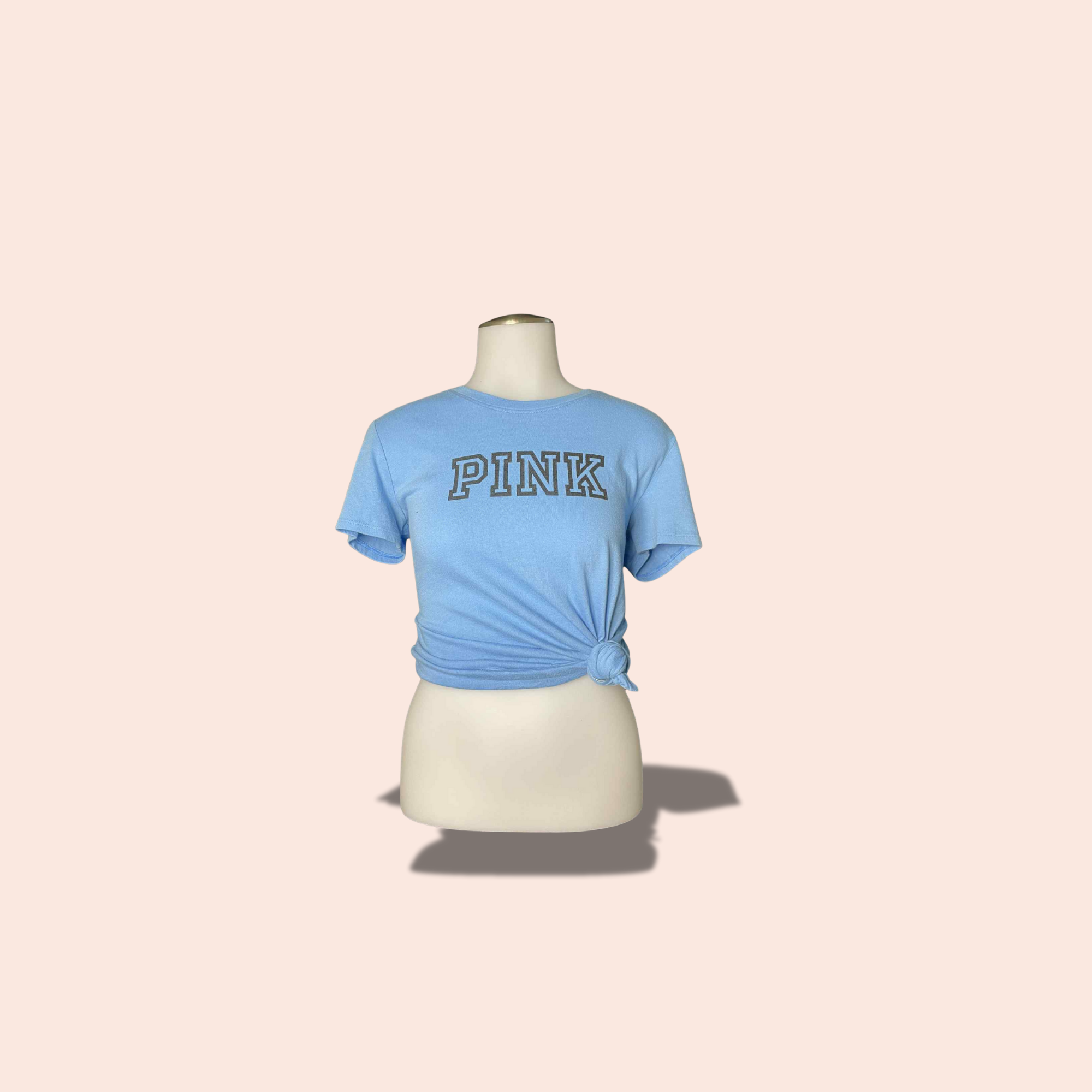 (SIZE SMALL)  Victoria’s Secret PINK Logo Tee – Sky Blue