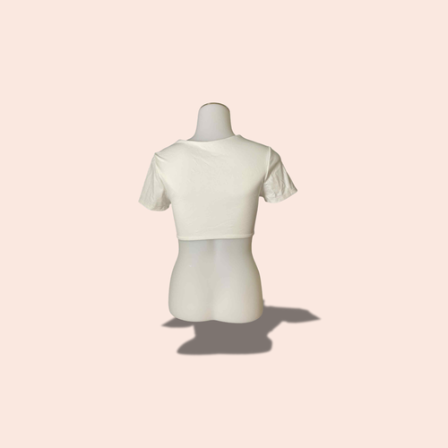 (SIZE L) White Square-Neck Short Sleeve Crop Top – Minimal Chic