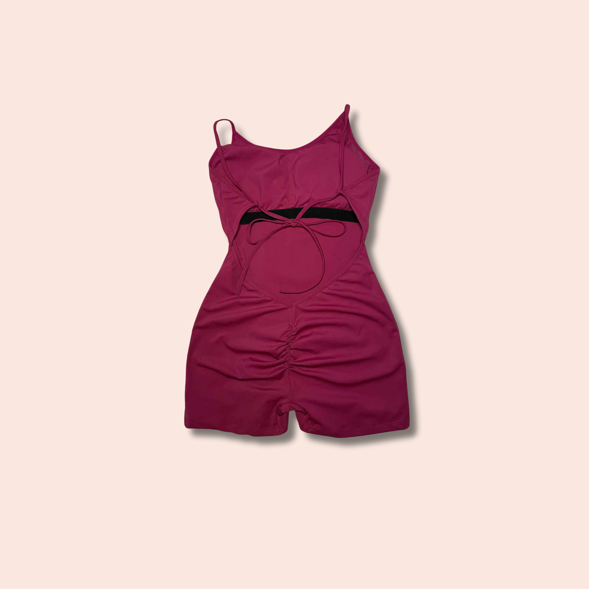 (SIZE LARGE) Berry Red Back-Tie Low Back Romper