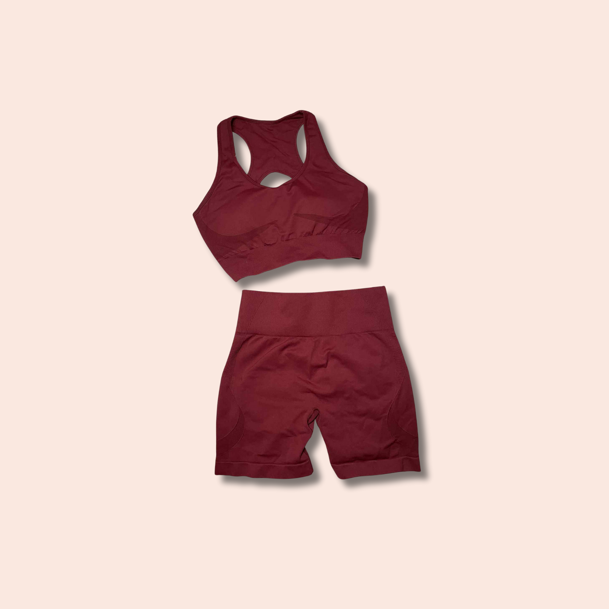 (SIZE LARGE) Seamless Scrunch 2-Piece Set – Wine Red