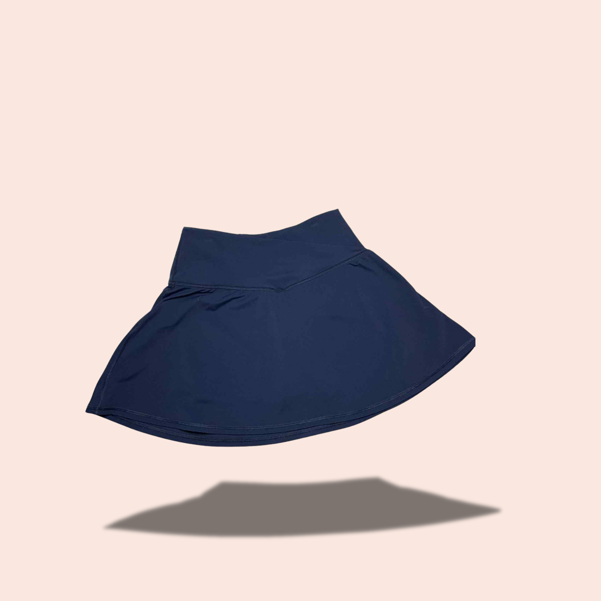(SIZE SMALL) Navy Blue High-Waist Flare Skirt with Built-In Shorts