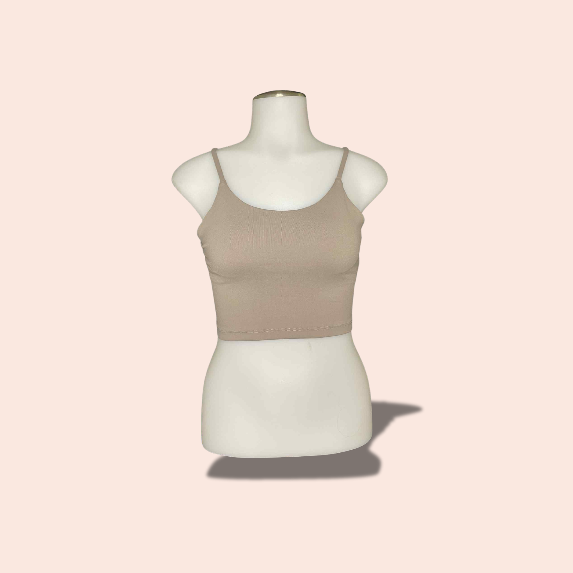 (Size SMALL) Taupe Spaghetti Strap Padded Crop Top