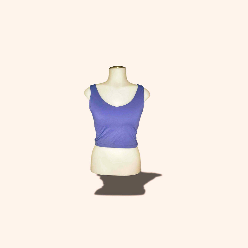 (SIZE SMALL) Periwinkle Blue Scoop Neck Crop Tank – Built-In Bra