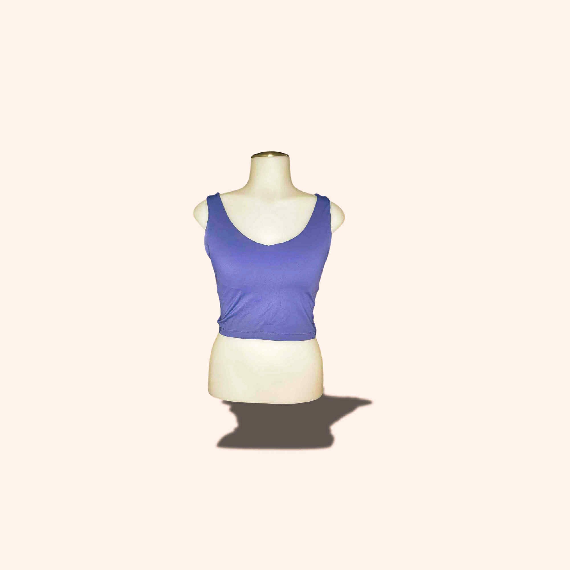 (SIZE SMALL) Periwinkle Blue Scoop Neck Crop Tank – Built-In Bra